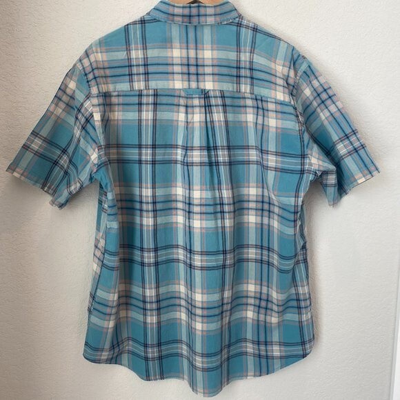 Men's Pendleton Button Down Short Sleeve Blue & Orange Plaid Shirt - Siz… - Picture 4 of 5